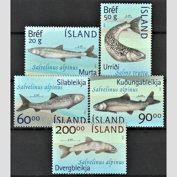 FRIMRKER ISLAND | 2002 - AFA 997-1001 - Fisk - 45,00 - 200,00 kr. flerfarvet - Postfrisk