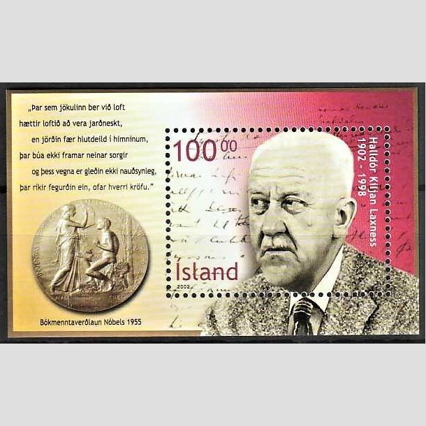 FRIMRKER ISLAND | 2002 - AFA 988 - Halldor Laxness - Miniark 100,00 kr. flerfarvet - Postfrisk