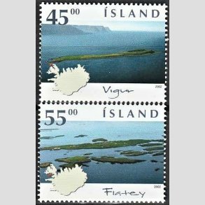 FRIMRKER ISLAND | 2002 - AFA 1005,1006 - Islandske er - 45,00 + 85,00 kr. flerfarvet - Postfrisk