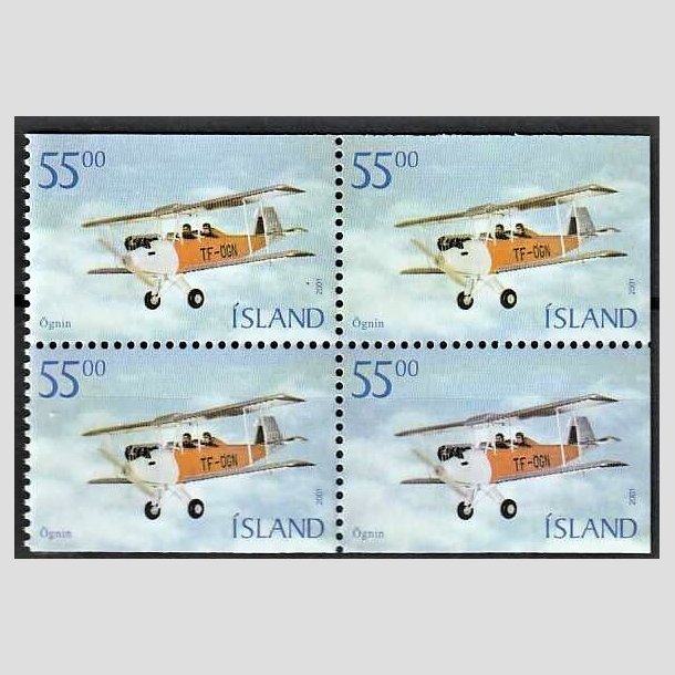 FRIMRKER ISLAND | 2001 - AFA 964 - Gamle fly - 4-blok 55,00 kr. flerfarvet - Postfrisk