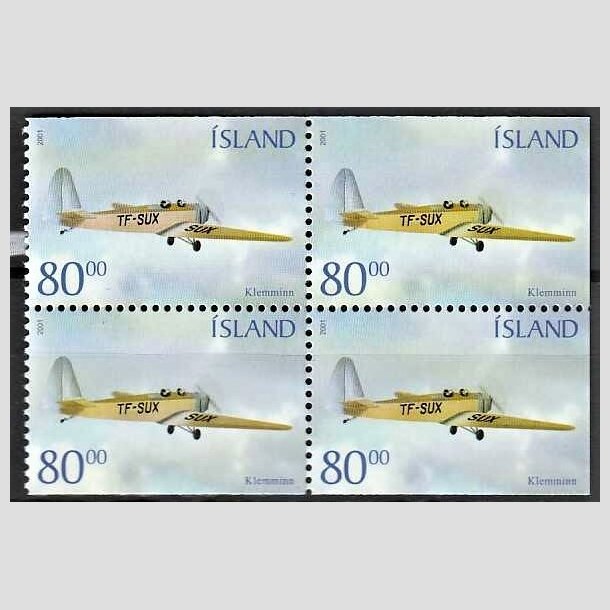 FRIMRKER ISLAND | 2001 - AFA 965 - Gamle fly - 4-blok 80,00 kr. flerfarvet - Postfrisk