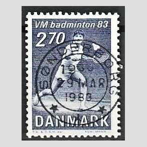 FRIM�RKER DANMARK | 1983 - AFA 767 - WM i Badminton - 2,70 Kr. bl� - Pragt Stemplet S�nderborg
