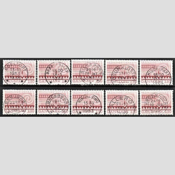 FRIMRKER DANMARK | 1983 - AFA 783 - Redningstjenester - 10 x 2,50 Kr. rd ENGROS - Pragt Stemplet