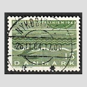 FRIM�RKER DANMARK | 1963 - AFA 416 - Fugleflugtslinien til Tyskland - 15 �re gr�n - Lux Stemplet Nyk�bing