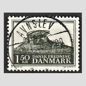 FRIM�RKER DANMARK | 1966 - AFA 451 - Fredningsserie Jydsk k�mpeh�j - 1,50 Kr. sortgr�n - Pragt Stemplet Avnslev