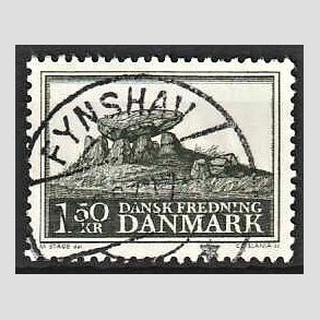FRIM�RKER DANMARK | 1966 - AFA 451 - Fredningsserie Jydsk k�mpeh�j - 1,50 Kr. sortgr�n - Pragt Stemplet Fynshav