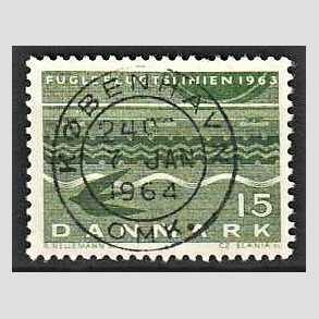 FRIM�RKER DANMARK | 1963 - AFA 416 - Fugleflugtslinien til Tyskland - 15 �re gr�n - Lux Stemplet K�benhavn