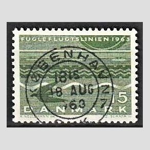 FRIM�RKER DANMARK | 1963 - AFA 416 - Fugleflugtslinien til Tyskland - 15 �re gr�n - Lux Stemplet K�benhavn