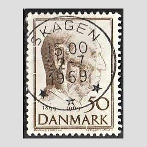 FRIM�RKER DANMARK | 1969 - AFA 480 - Fredrik IX 70 �r - 50 �re brun - Pragt Stemplet Skagen