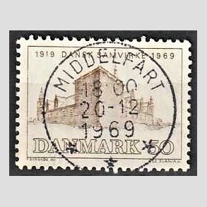 FRIM�RKER DANMARK | 1969 - AFA 483 - Dansk Samvirke 50 �r - 50 �re gr�brun - Pragt Stemplet Middelfart