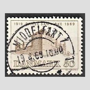 FRIM�RKER DANMARK | 1969 - AFA 483 - Dansk Samvirke 50 �r - 50 �re gr�brun - Pragt Stemplet Middelfart