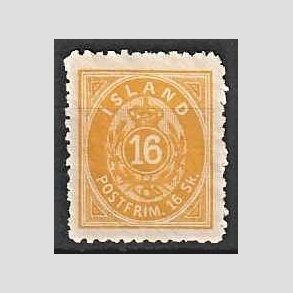 FRIMRKER ISLAND | 1873 - AFA 4B - 16 sk. gul linietakning 12 3/4 - Ubrugt (Velcentreret)