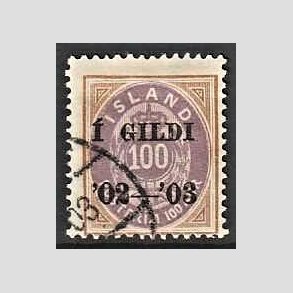 FRIMRKER ISLAND | 1902 - AFA 34 - I GILDI - 100 aur brun/lilla tk. 14 - Stemplet