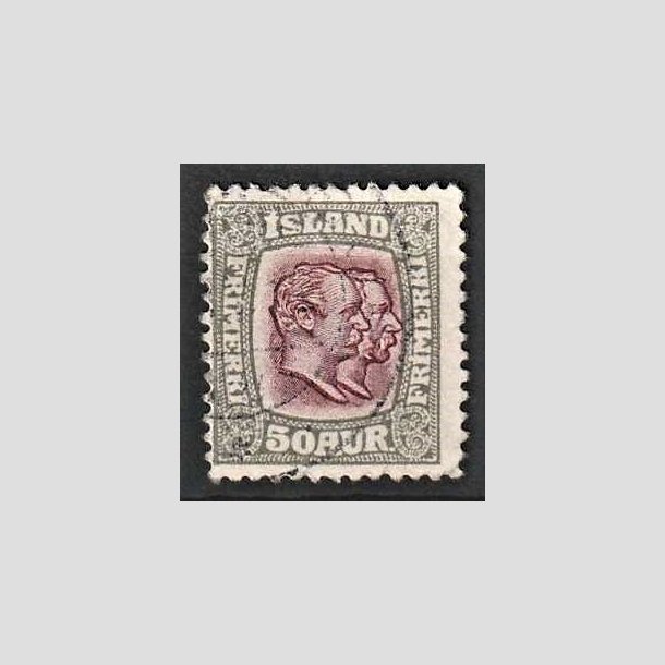 FRIMRKER ISLAND | 1907 - AFA 59 - Chr. IX og Frederik VIII - 50 aur gr/lillard tk. 12 3/4 - Stemplet