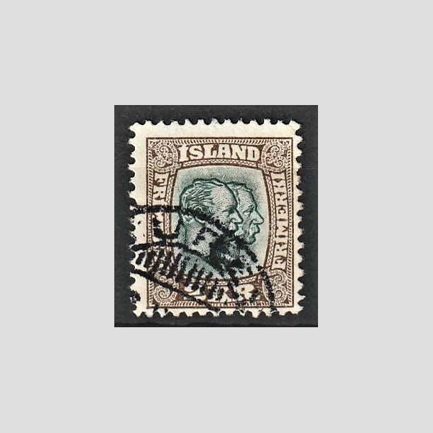 FRIMRKER ISLAND | 1907 - AFA 61 - Chr. IX og Frederik VIII - 2 kr. brun/grn tk. 12 3/4 - Stemplet