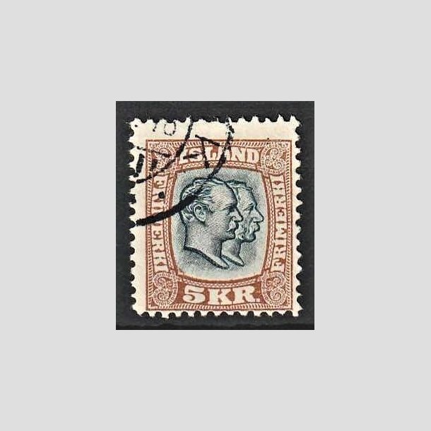 FRIMRKER ISLAND | 1907 - AFA 62 - Chr. IX og Frederik VIII - 5 kr. brun/blgr tk. 12 3/4 - Stemplet