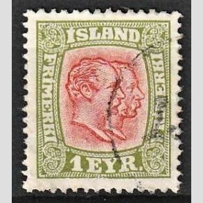 FRIMRKER ISLAND | 1915-18 - AFA 76 - Chr. IX og Frederik VIII - 1 eyr grn/rd tk. 14 - Stemplet