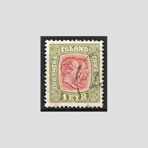 FRIMRKER ISLAND | 1915-18 - AFA 76 - Chr. IX og Frederik VIII - 1 eyr grn/rd tk. 14 - Stemplet