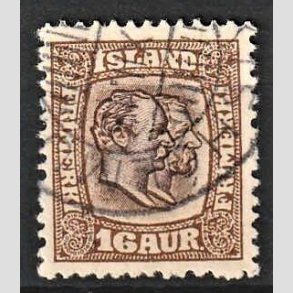 FRIMRKER ISLAND | 1907 - AFA 55 - Chr. IX og Frederik VIII - 16 aur brun tk. 12 3/4 - Stemplet