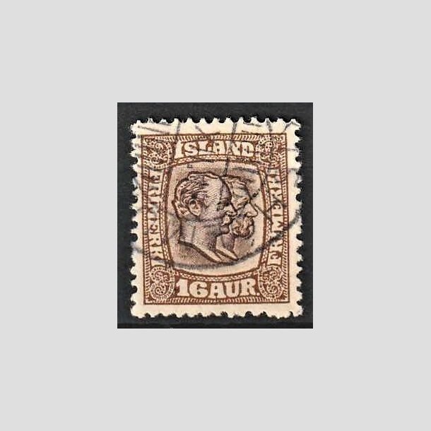 FRIMRKER ISLAND | 1907 - AFA 55 - Chr. IX og Frederik VIII - 16 aur brun tk. 12 3/4 - Stemplet