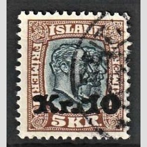 FRIMRKER ISLAND | 1930 - AFA 141 - Provisorier - 10 kr./5 kr. brun/blgrn - Stemplet