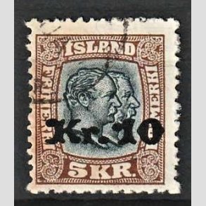 FRIMRKER ISLAND | 1930 - AFA 141 - Provisorier - 10 kr./5 kr. brun/blgrn - Stemplet