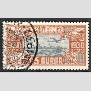 FRIMRKER ISLAND | 1930 - AFA 142 - Altingsjubilum Luftpost - 15 aur brun/bl - Stemplet