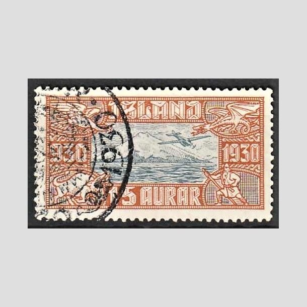 FRIMRKER ISLAND | 1930 - AFA 142 - Altingsjubilum Luftpost - 15 aur brun/bl - Stemplet