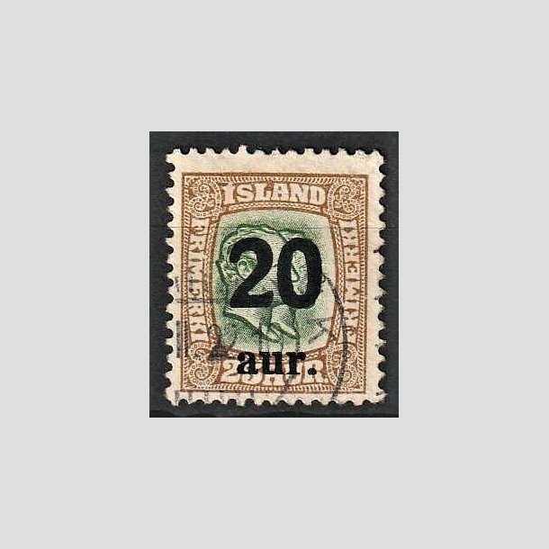 FRIMRKER ISLAND | 1921-22 - AFA 108 - Provisorier - 20/25 aur brun/grn - Stemplet