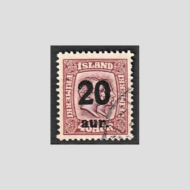 FRIMRKER ISLAND | 1921-22 - AFA 110 - Provisorier - 20/40 aur lilla - Stemplet