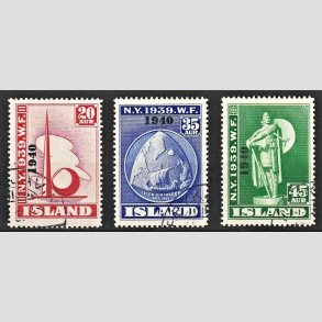FRIMRKER ISLAND | 1940 - AFA 219-221 - Verdensudstilling overtryk 1940 - 20-45 aur - Stemplet