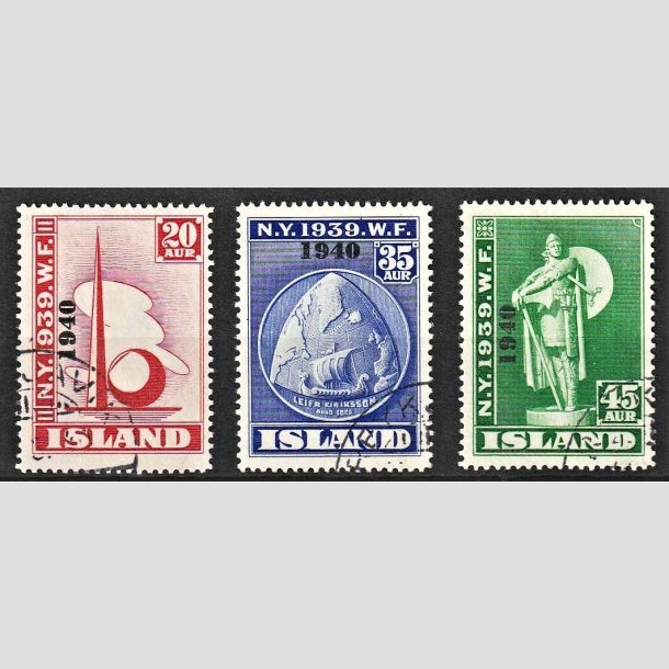 FRIMRKER ISLAND | 1940 - AFA 219-221 - Verdensudstilling overtryk 1940 - 20-45 aur - Stemplet