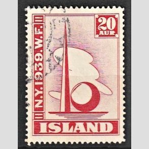 FRIMRKER ISLAND | 1939 - AFA 206 - Verdensudstilling i New York - 20 aur rd - Stemplet