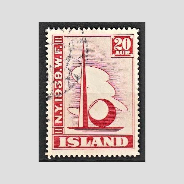 FRIMRKER ISLAND | 1939 - AFA 206 - Verdensudstilling i New York - 20 aur rd - Stemplet