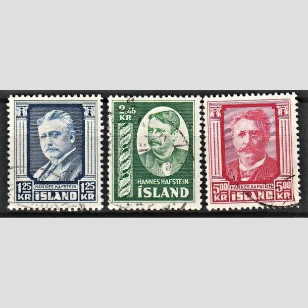 FRIMRKER ISLAND | 1954 - AFA 294-96 - Hannes Hafstein - Komplet st 1,25-5 kr. - Stemplet