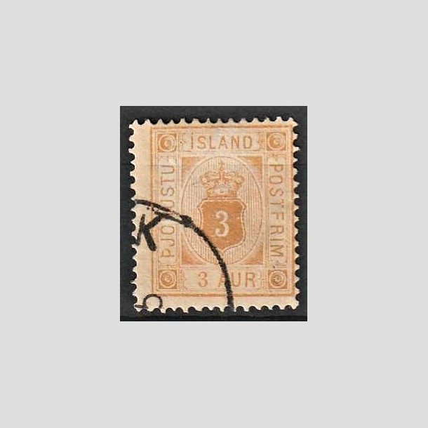 FRIMRKER ISLAND | 1876-95 - AFA 3 - Tjeneste - 3 aur gul tk. 14 - Stemplet