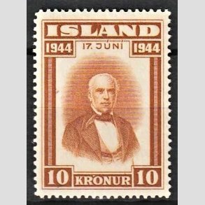 FRIMRKER ISLAND | 1944 - AFA 237 - Island Republik - 10 kr. gulbrun - Ubrugt