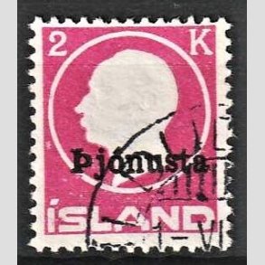 FRIMRKER ISLAND | 1922 - AFA 41a - Overtryk Pjonusta - 2 kr. rosa - Stemplet