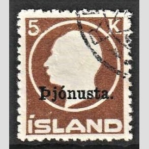 FRIMRKER ISLAND | 1922 - AFA 42 - Overtryk Pjonusta - 5 kr. brun - Stemplet