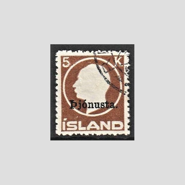 FRIMRKER ISLAND | 1922 - AFA 42 - Overtryk Pjonusta - 5 kr. brun - Stemplet