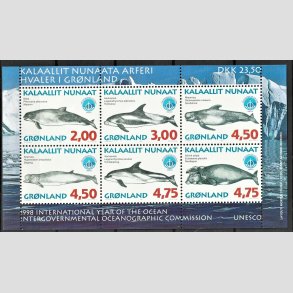 FRIM�RKER GR�NLAND | 1998 - AFA 325 - Gr�nlandske hvaler - Miniark 23,50 kr. flerfarvet - Postfrisk