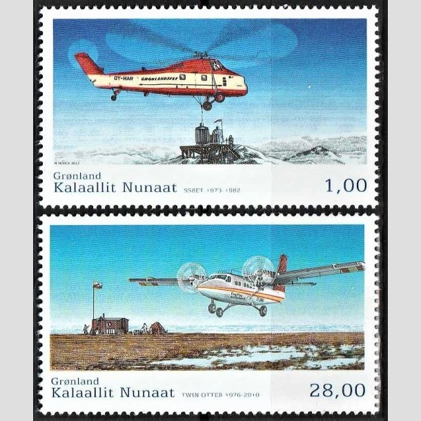 FRIMRKER GRNLAND | 2013 - AFA 656-57 - Luftfartshistorie III. - 1,00 + 28,00 kr. flerfarvet - Postfrisk