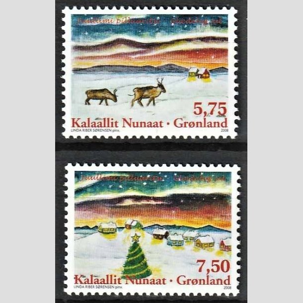 FRIMRKER GRNLAND | 2008 - AFA 526-27 - Julefrimrker. - 5,75 + 7,50 kr. flerfarvet - Postfrisk