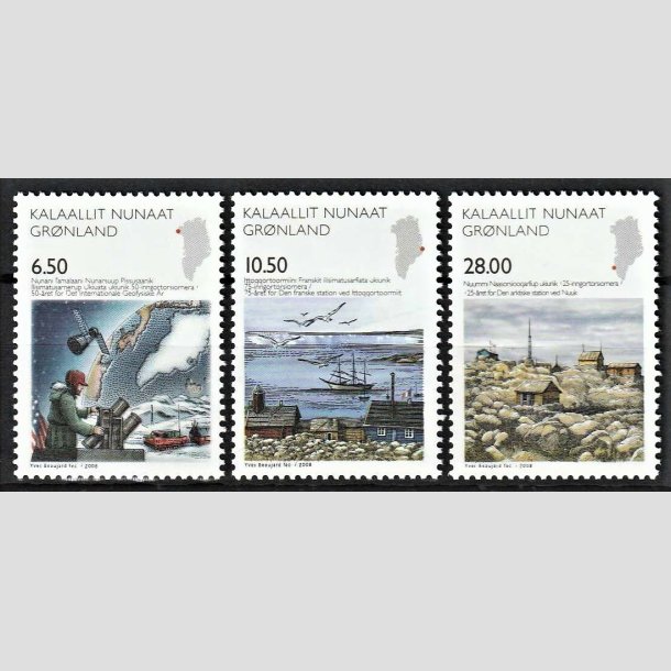 FRIMRKER GRNLAND | 2008 - AFA 519-21 - Videnskab IV. - 6,50 - 28,00 kr. flerfarvet - Postfrisk