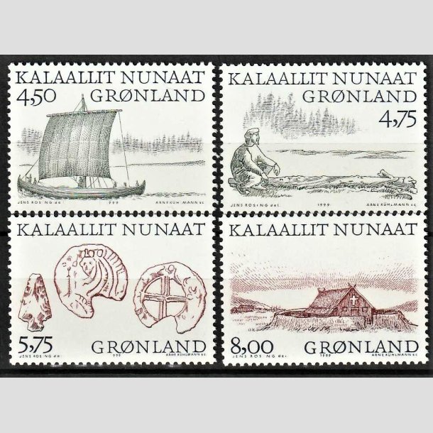 FRIMRKER GRNLAND | 1999 - AFA 344-47 - Arktiske vikinger I. - 4,50 - 8,00 kr. flerfarvet - Postfrisk