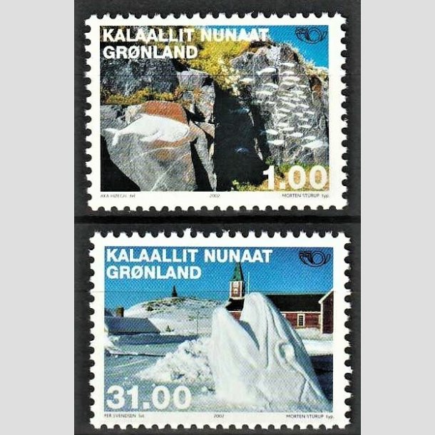 FRIMRKER GRNLAND | 2002 - AFA 385,386 - Norden frimrker. - 1,00 + 31,00 kr. flerfarvet - Postfrisk