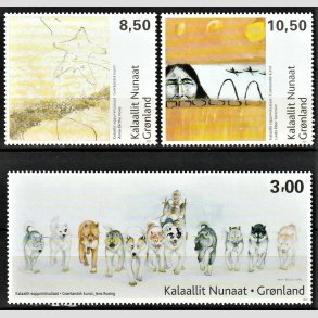 FRIM�RKER GR�NLAND | 2007 - AFA 493-95 - Moderne kunst I. - 3,00 - 10,50 kr. flerfarvet - Postfrisk