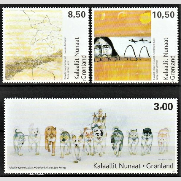 FRIMRKER GRNLAND | 2007 - AFA 493-95 - Moderne kunst I. - 3,00 - 10,50 kr. flerfarvet - Postfrisk