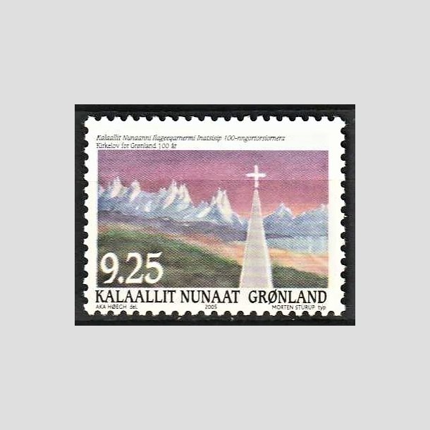 FRIMRKER GRNLAND | 2005 - AFA 439 - Kirkelov i Grnland 100 r. - 9,25 kr. flerfarvet - Postfrisk