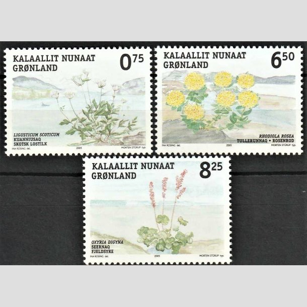 FRIMRKER GRNLAND | 2005 - AFA 455-57 - Spiselige planter II. - 0,75 - 8,25 kr. flerfarvet - Postfrisk